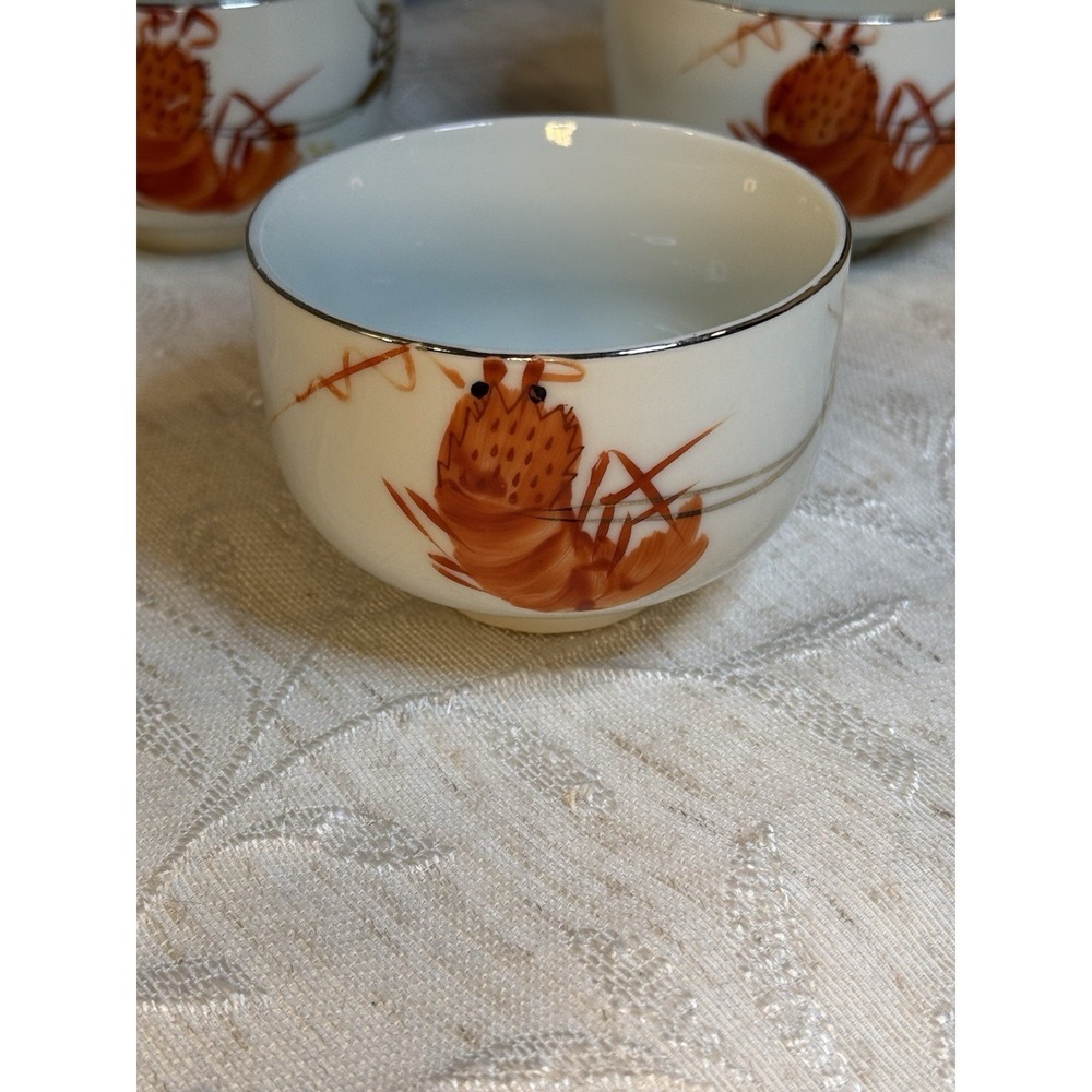 Set of 5 Vintage Japanese Porcelain‎ Lobster Teacups | Coastal Decor | MCM
